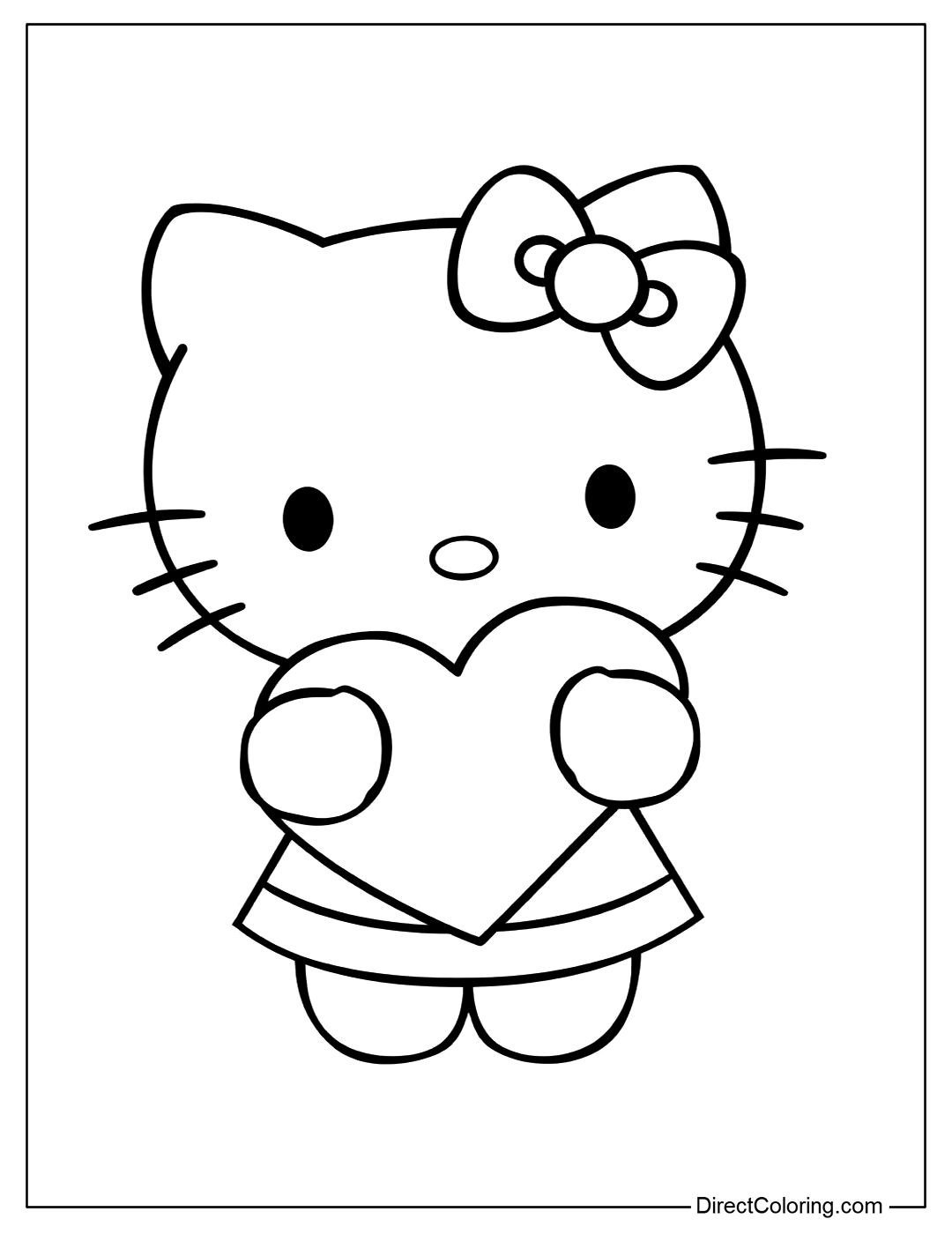 Hello Kitty with Heart Coloring Page for Kids